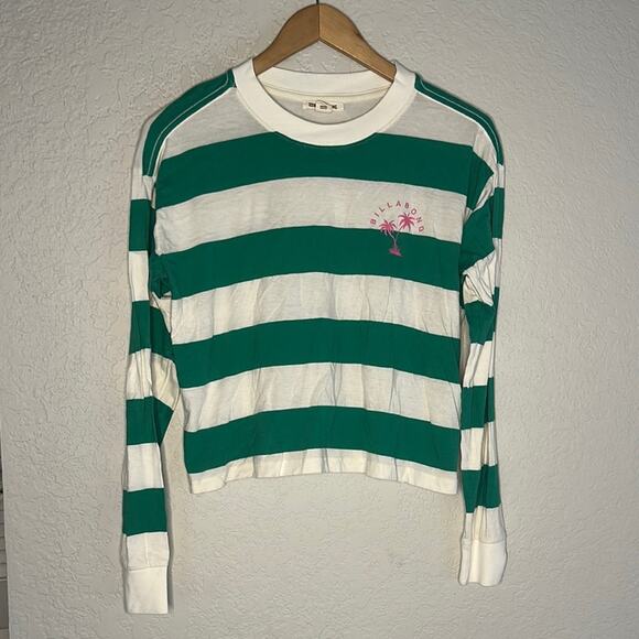Billabong Kelly Green White Stripe T-Shirt Palm Tree Surf Beach Y2K 90s - Picture 1 of 7